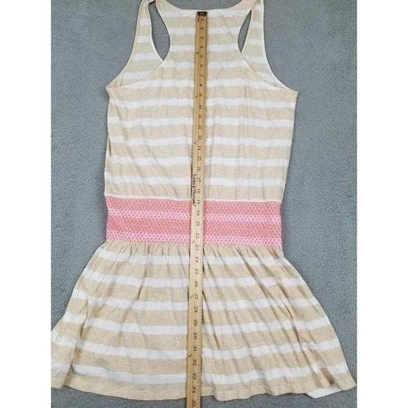 Lilly Pulitzer Dress Womens Large Tan White Striped Racerback‎ Smocked 26719 - Picture 10 of 14